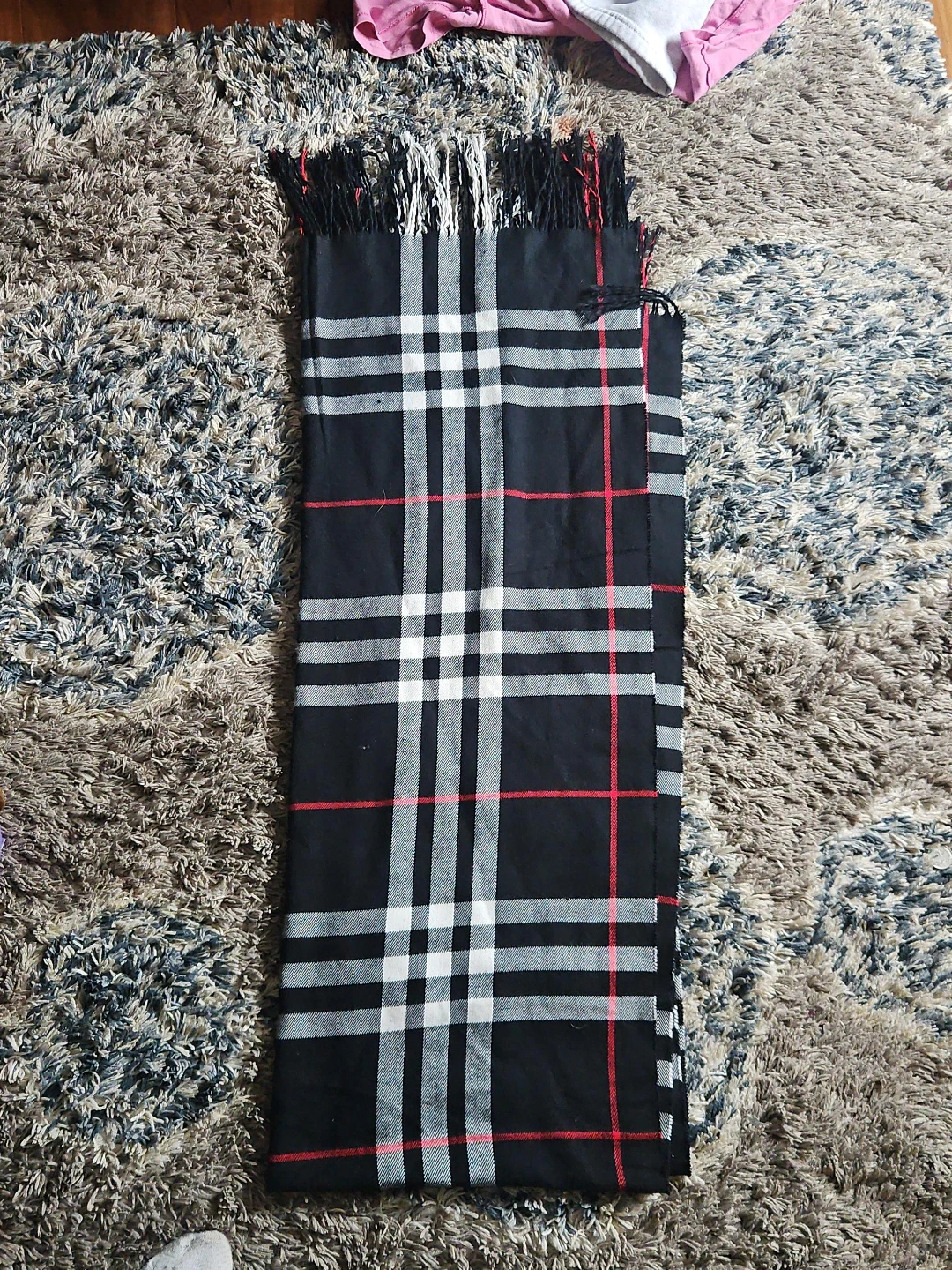 Black Plaid Scarf with Fringe