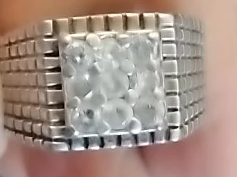 Men's Silver Tone Ring with Clear Stones