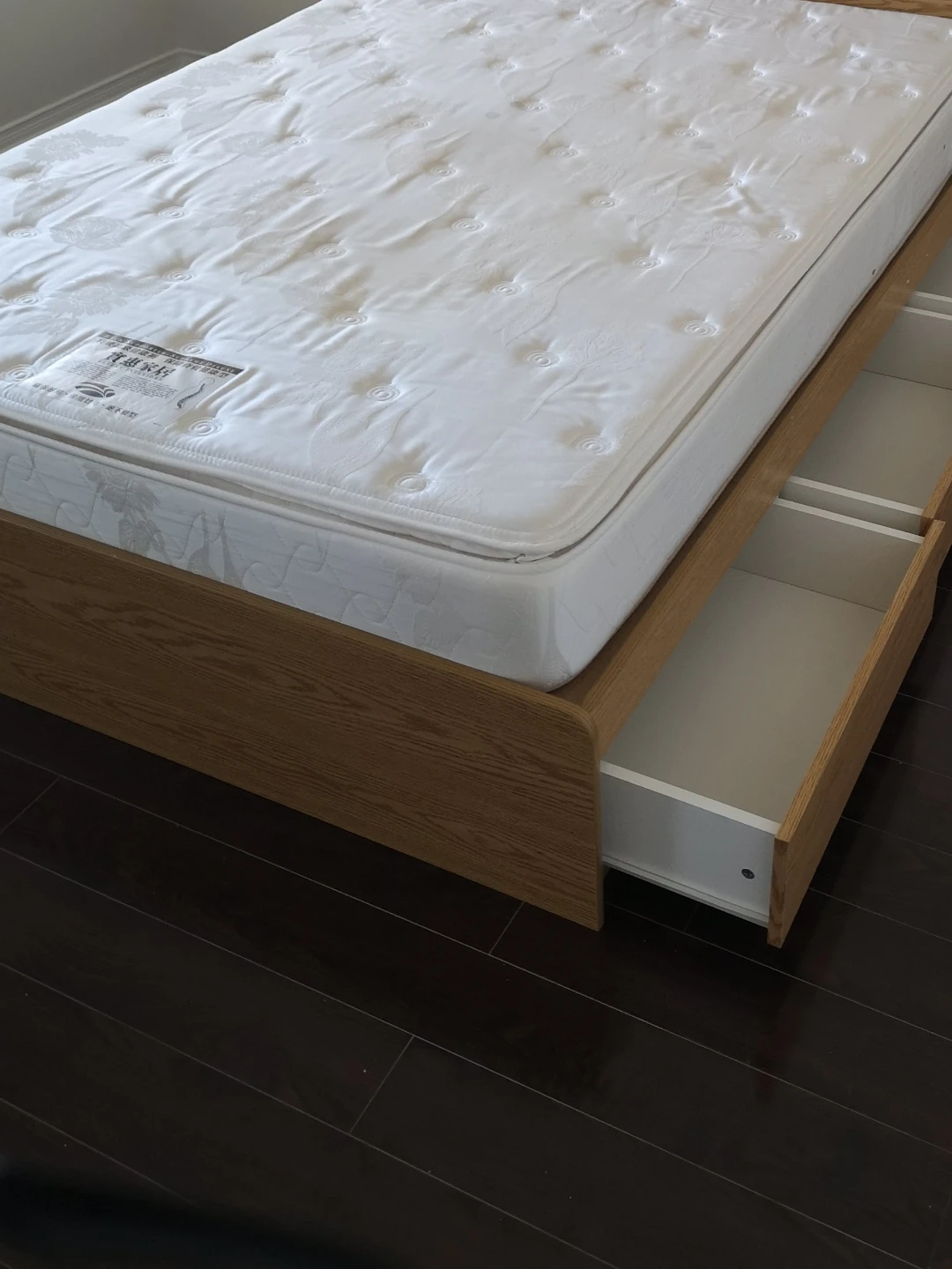 Oak Wood Bed Frame with Storage Drawers and Headboard