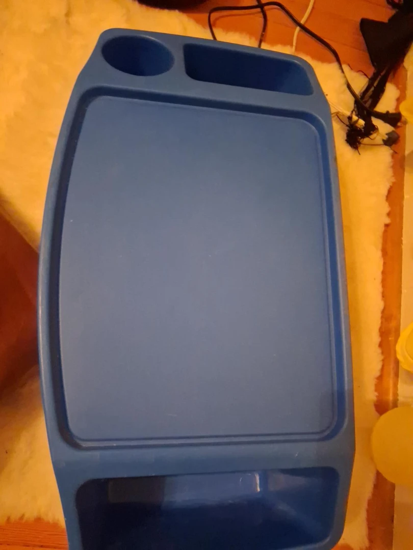 Blue Plastic Lap Desk Tray with Cup Holder
