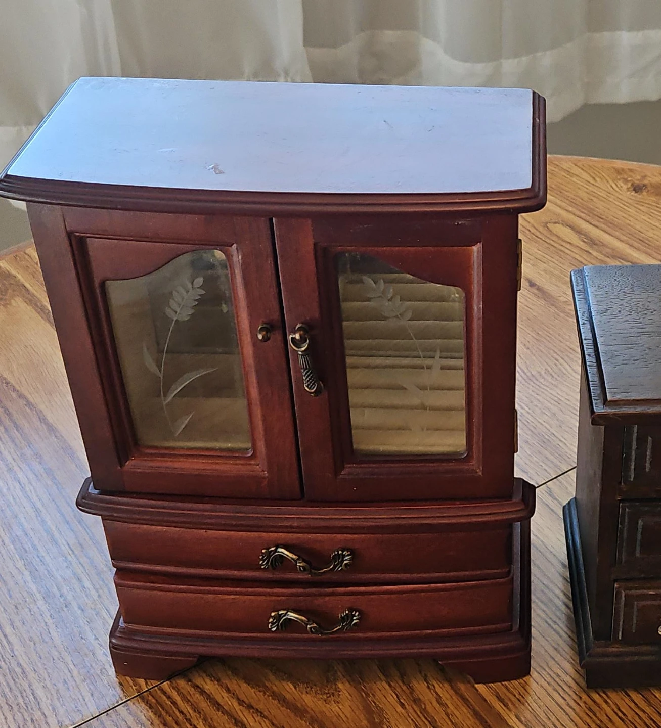 Wooden Jewelry Box with Mirrored Doors and Drawers