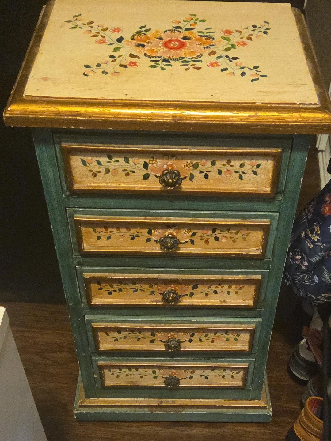 Vintage Hand-Painted Jewellery Box with 6 Drawers