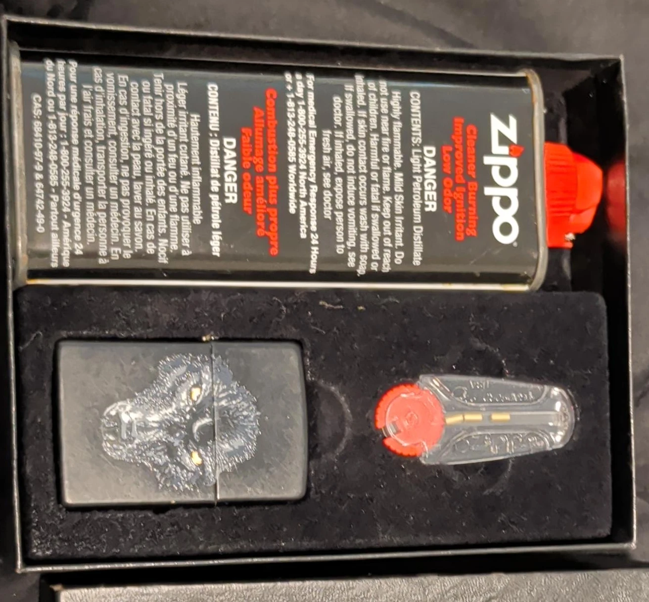 Zippo Lighter and Fluid Set with Wolf Design