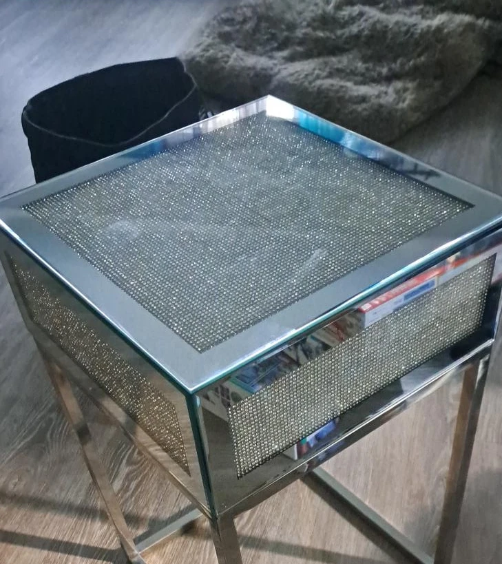 Mirrored Accent Table with Crystal Embellishments