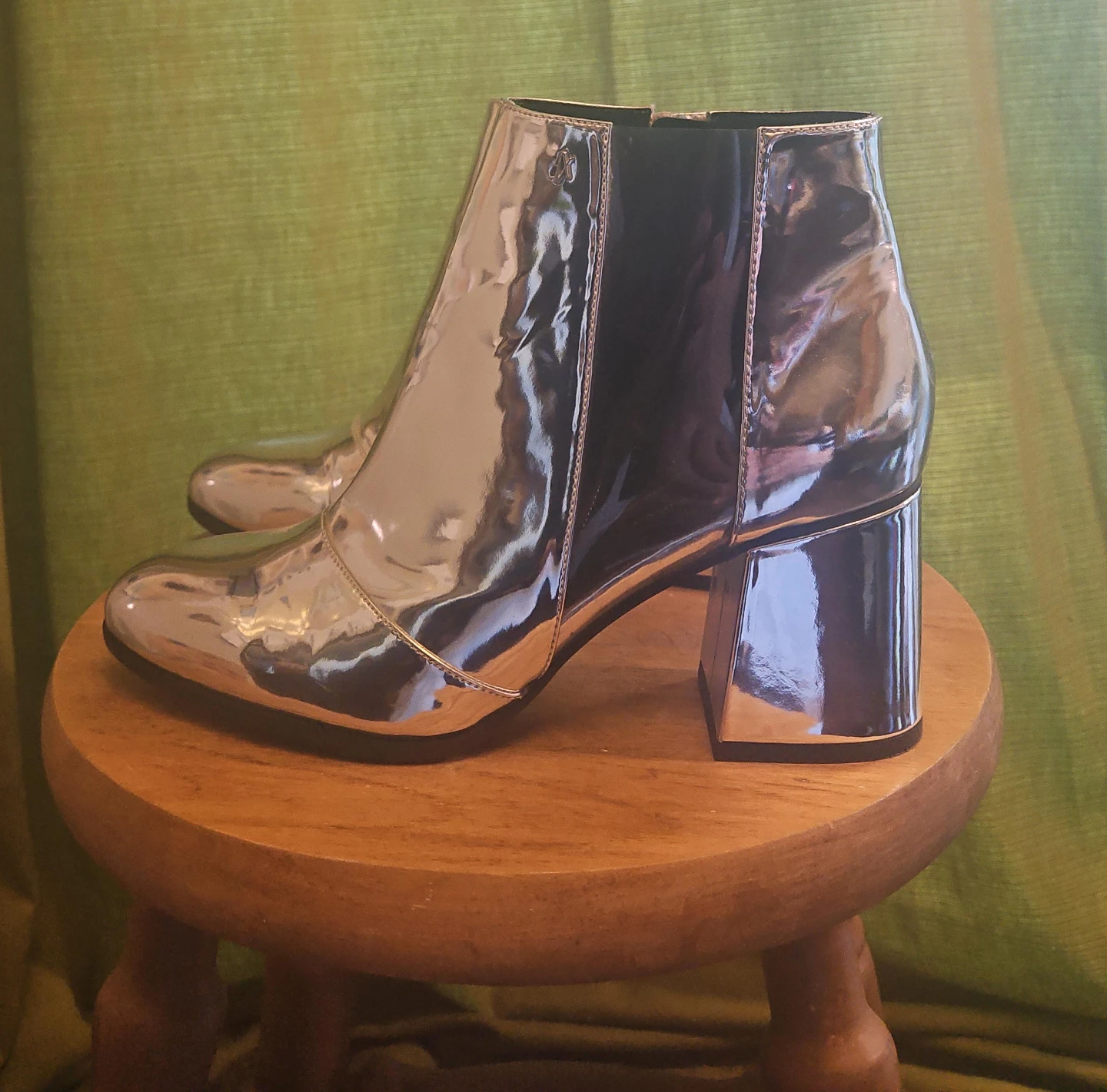 Silver Block Ankle Heel Ankle Boots