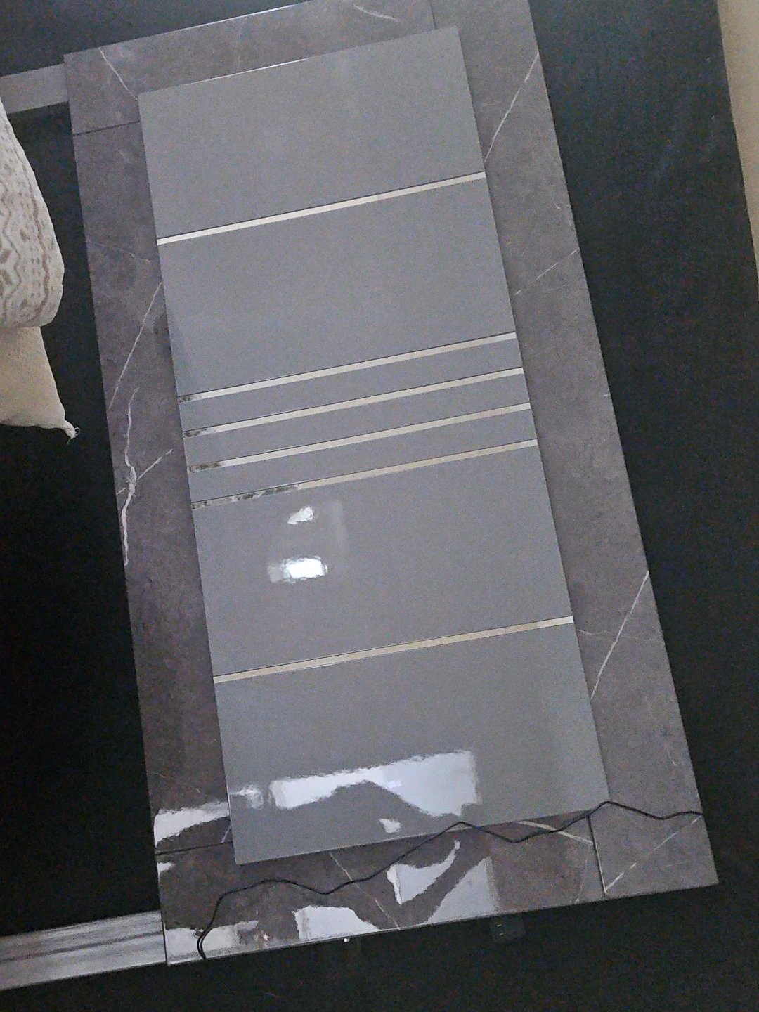 Gray Coffee Table with Silver Accents