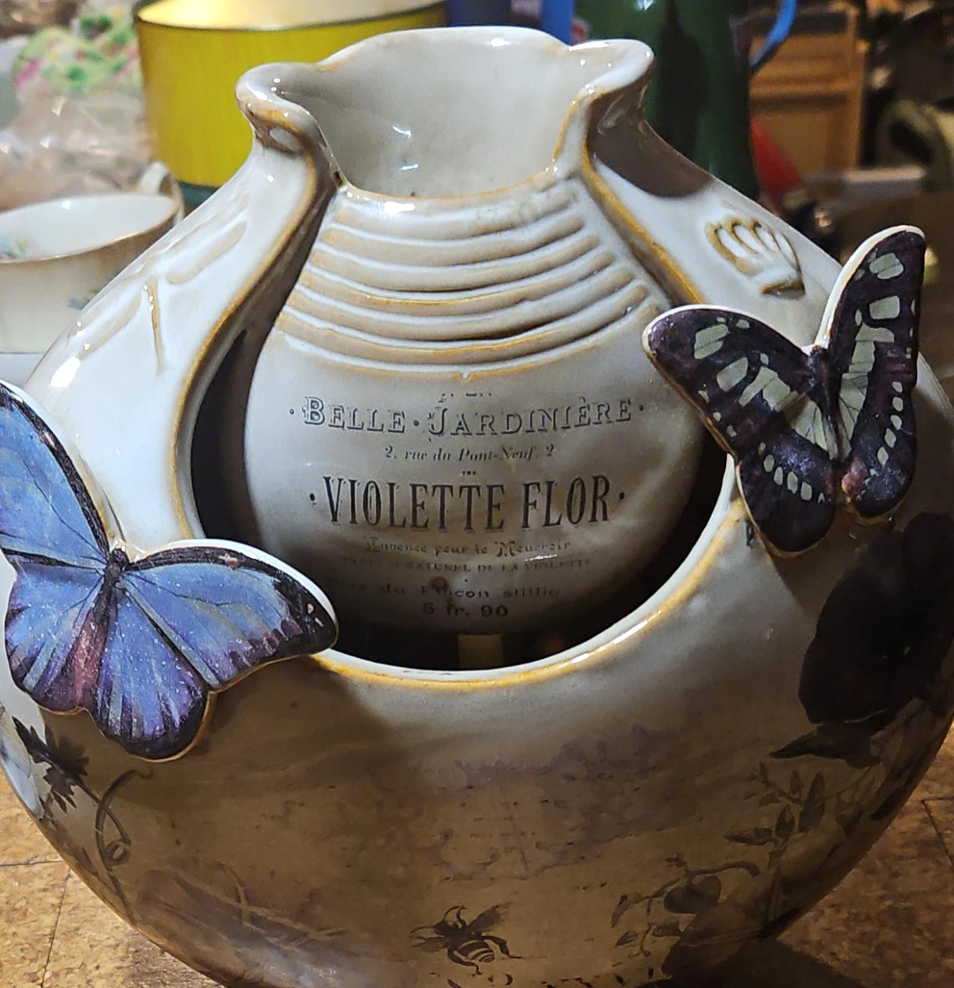 Decorative Ceramic Vase with Butterfly and Dragonfly Accents