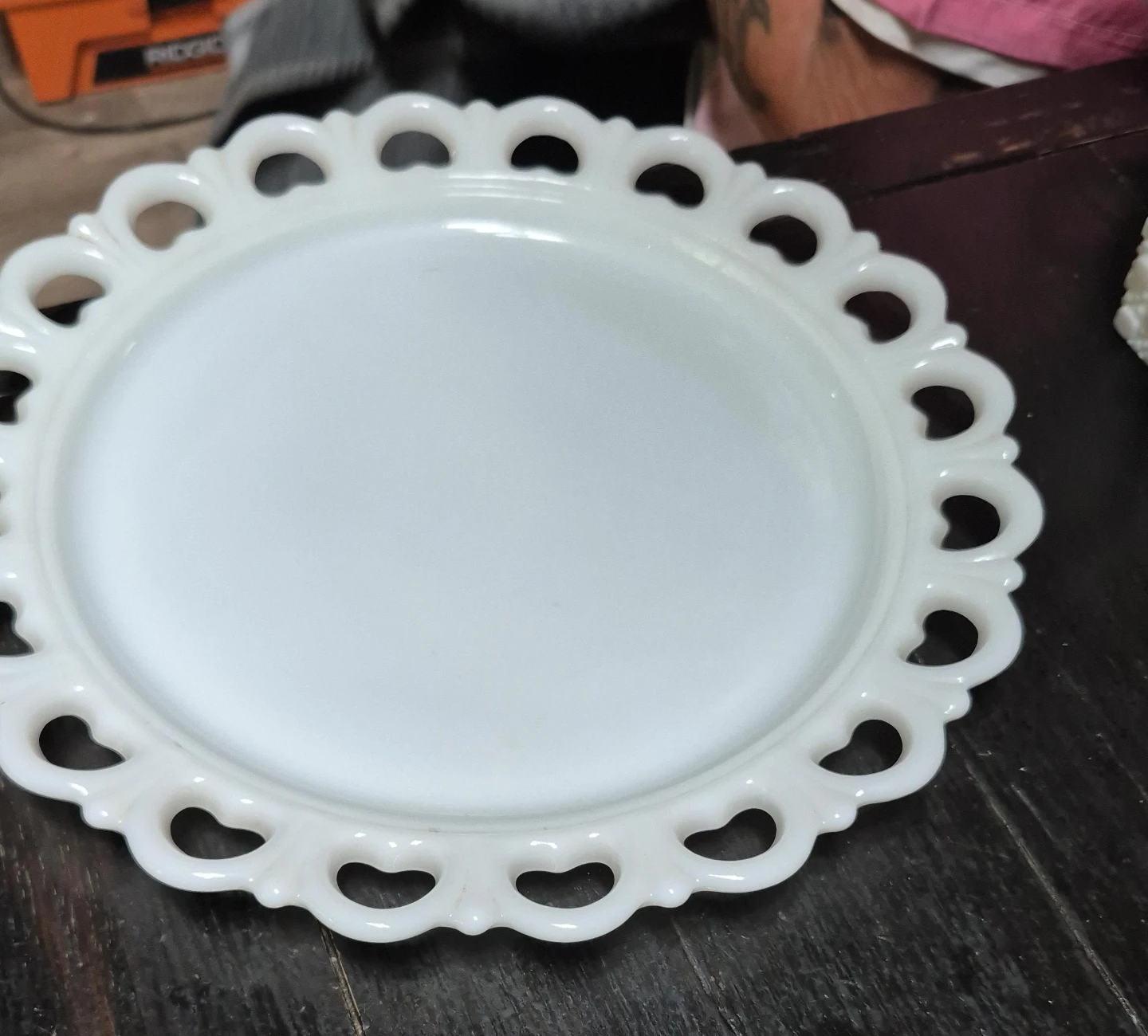 White Milk Glass Lace Edge Plate