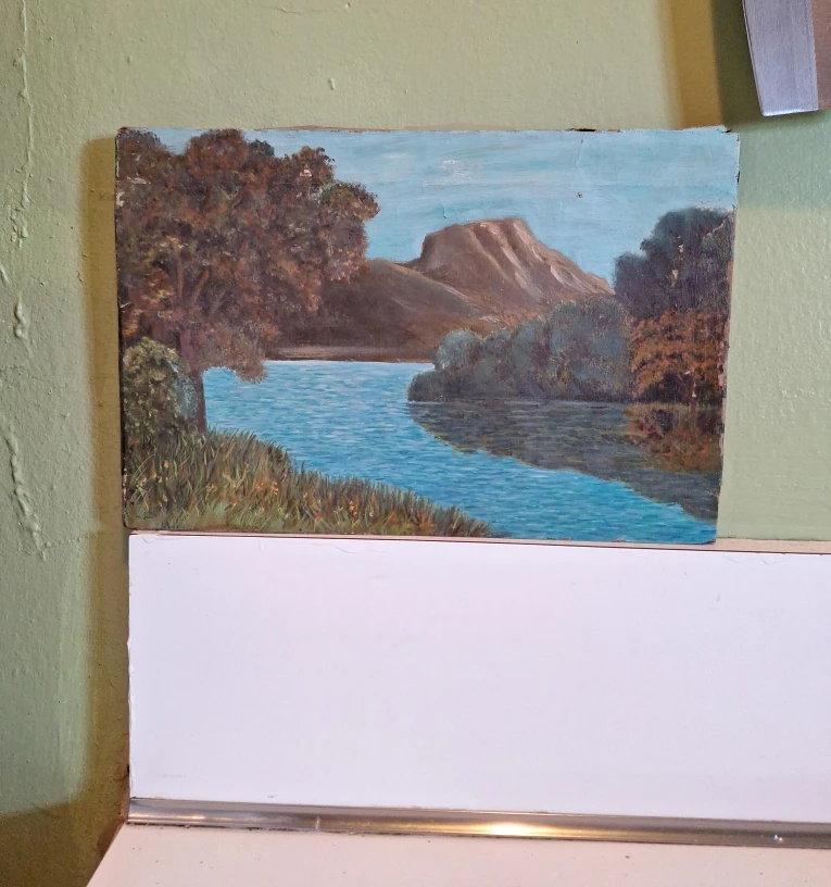 Oil Painting Landscape with River and Mountain