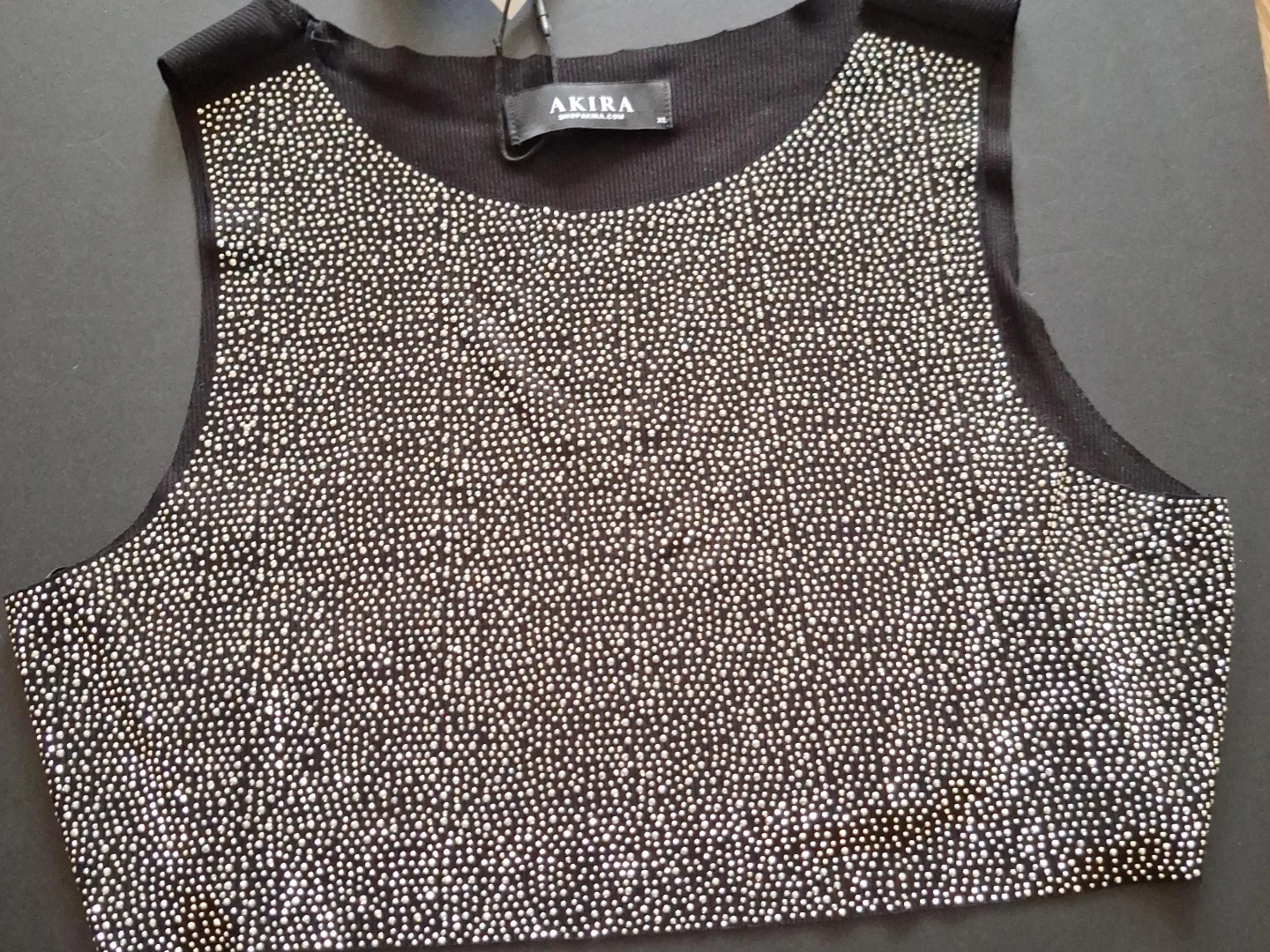 AKIRA Embellished Cropped Tank Top - Black, Size M
