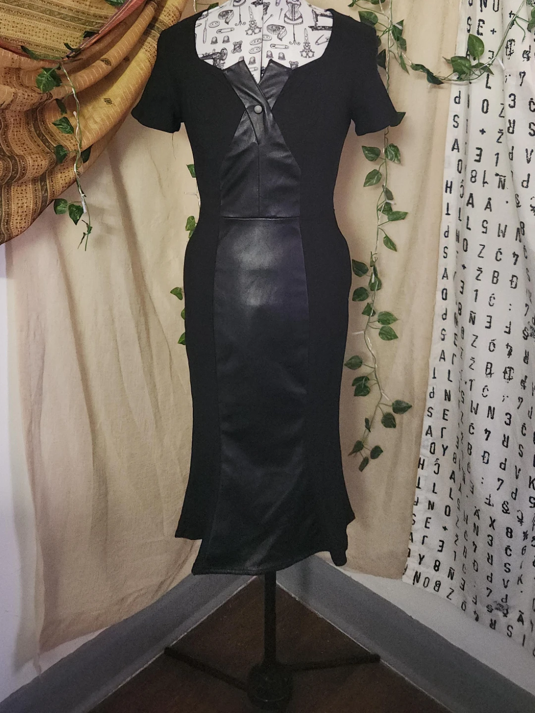 Rebel Love Black Dress with Faux Leather Accents - XS