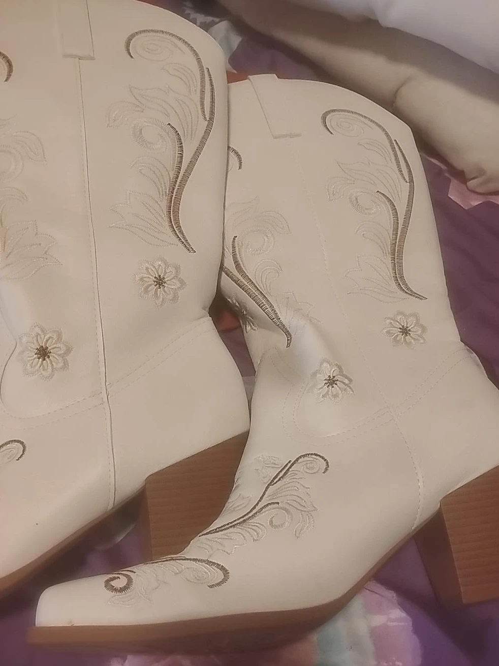 White Embroidered Cowboy Boots