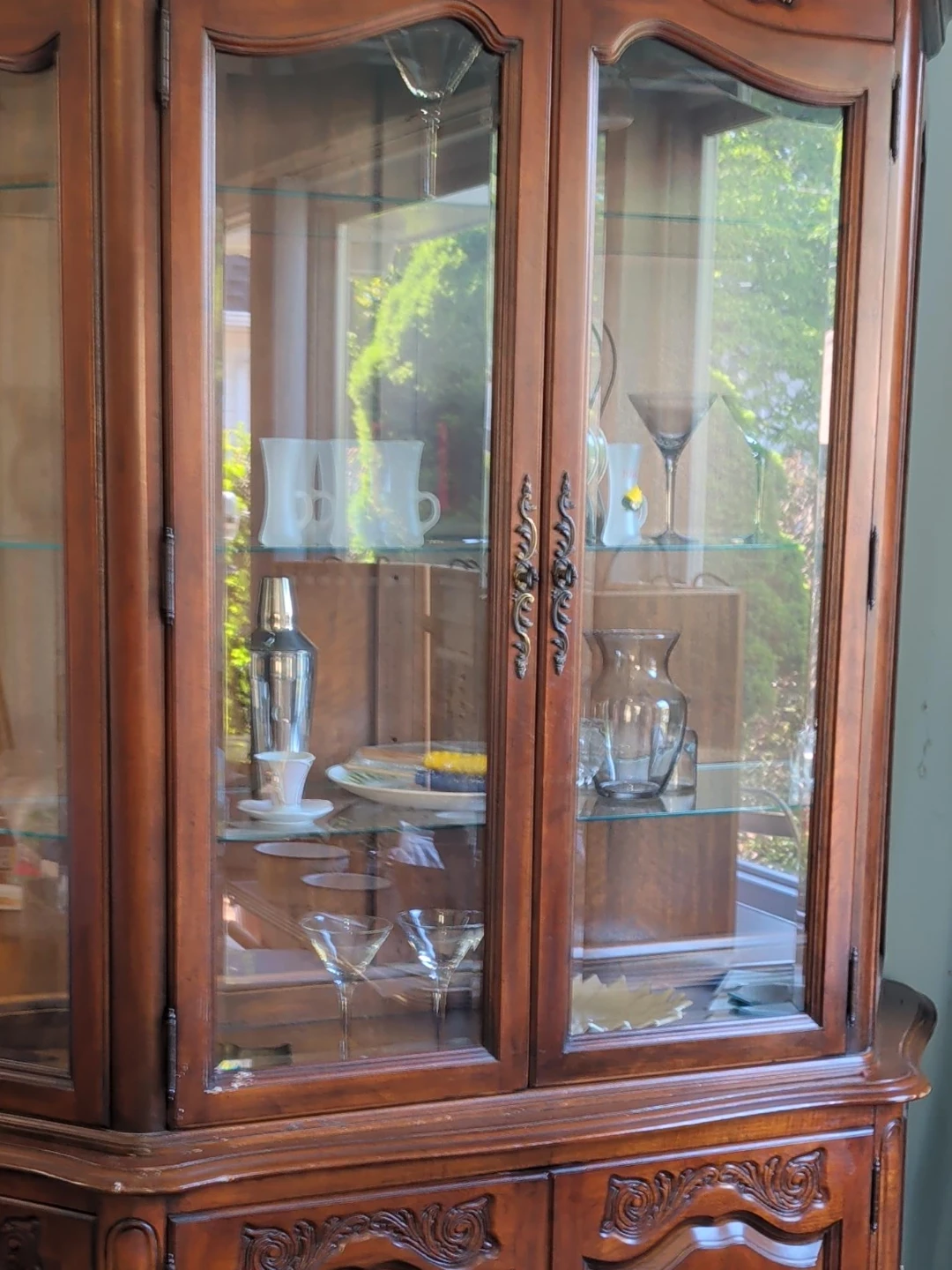 Corner China Cabinet with Glass Doors