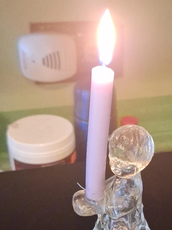 Glass Candle Holder with Purple Candle