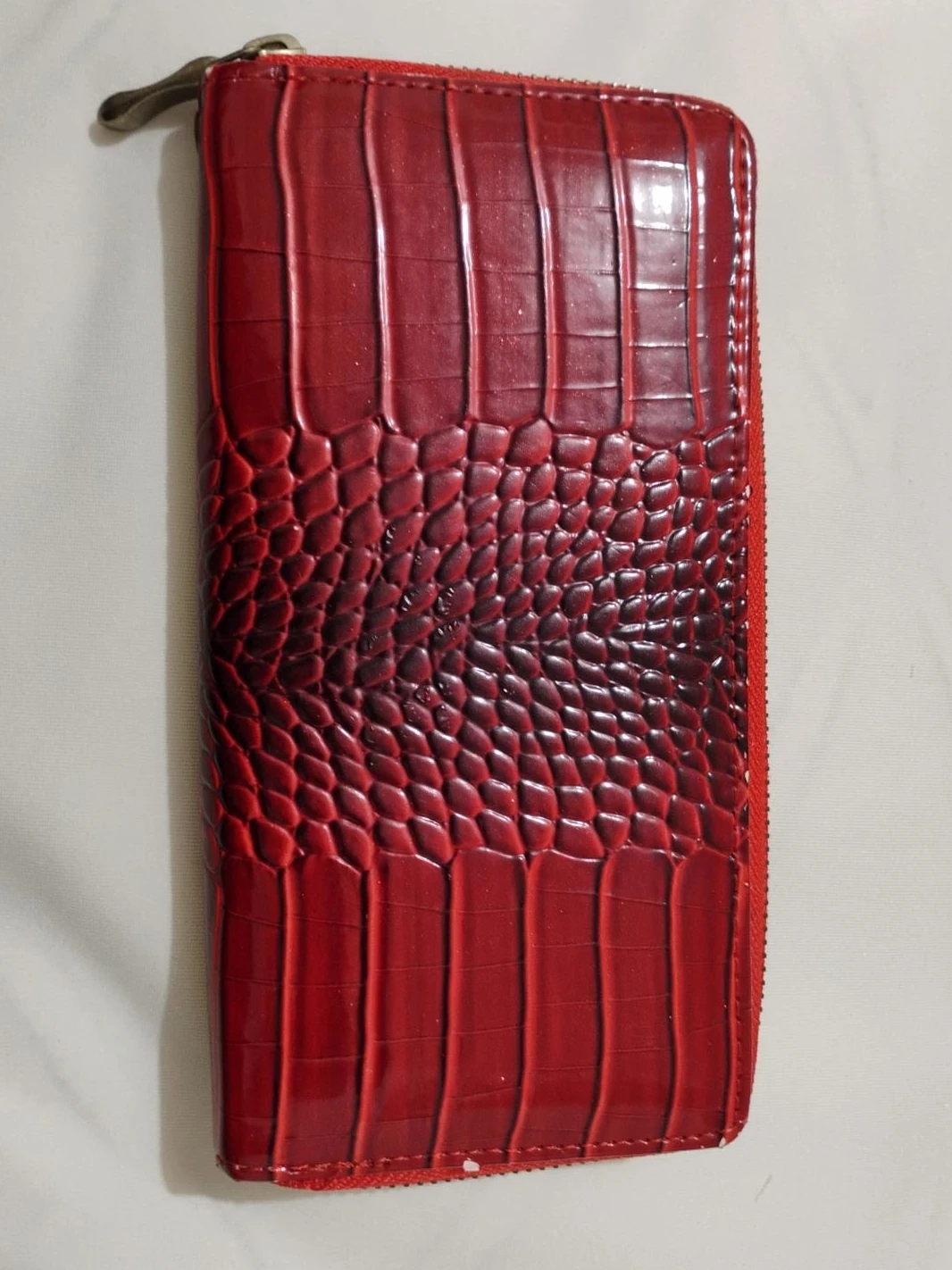 Red Croc Embossed Zip Around Wallet
