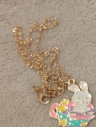 Gold Tone Bunny in Teacup Necklace