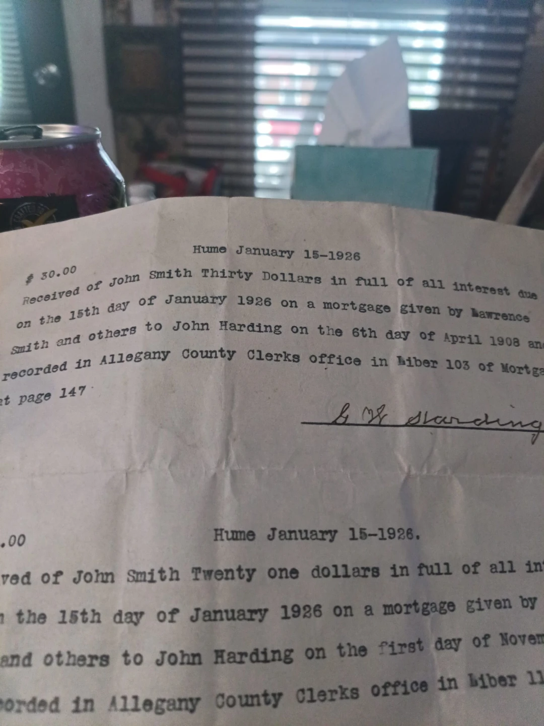 Two 1926 Mortgage Payment Receipts
