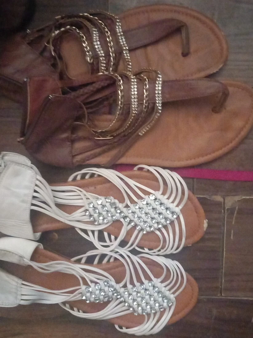 Women's Sandals - Brown & White with Embellishments