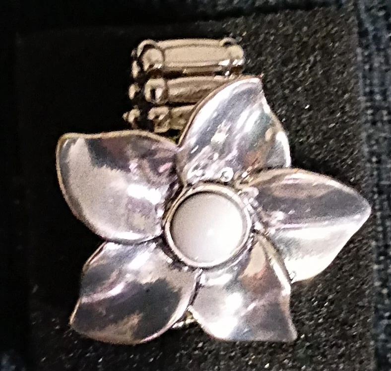 Silver Flower Ring with White Stone