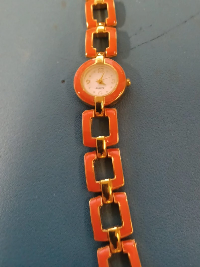 Gold Tone Coral Chain Link Quartz Watch
