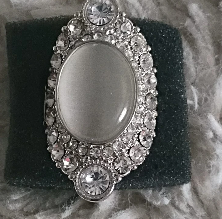 Oval Brooch with Faux Gemstones and Crystals