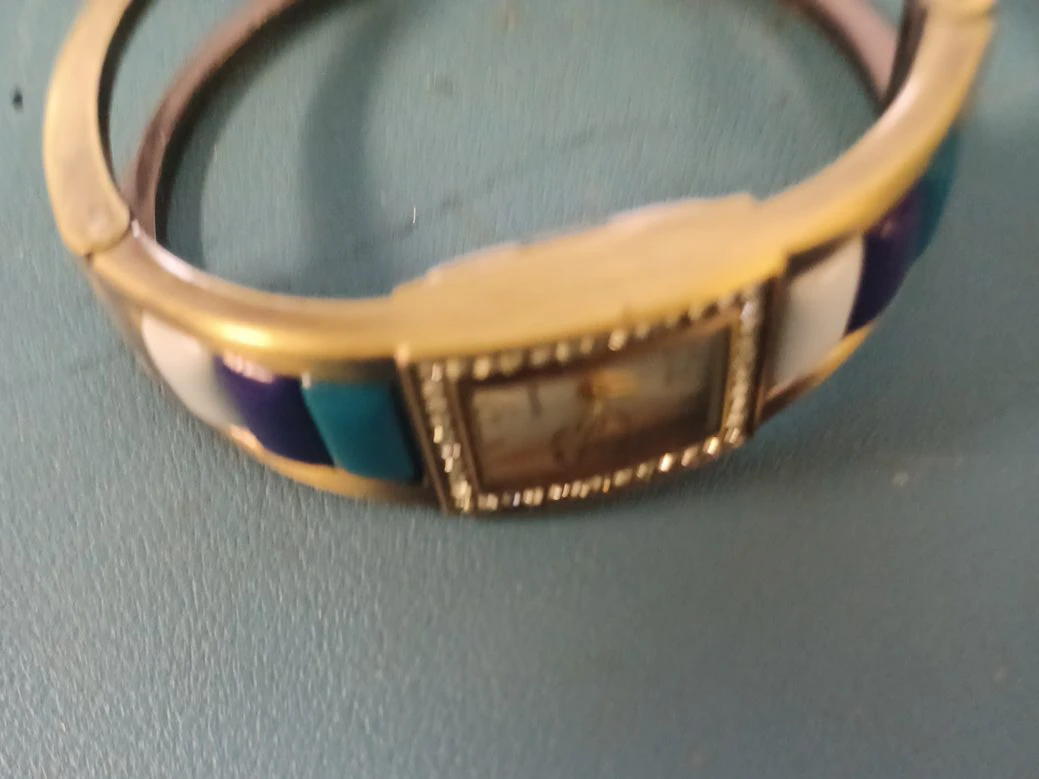 Bangle Watch with Blue, White, and Teal Inlay