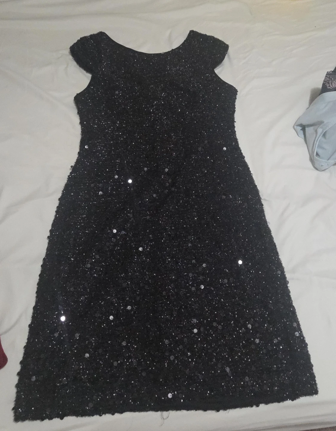 Black Sequin Cap Sleeve Dress