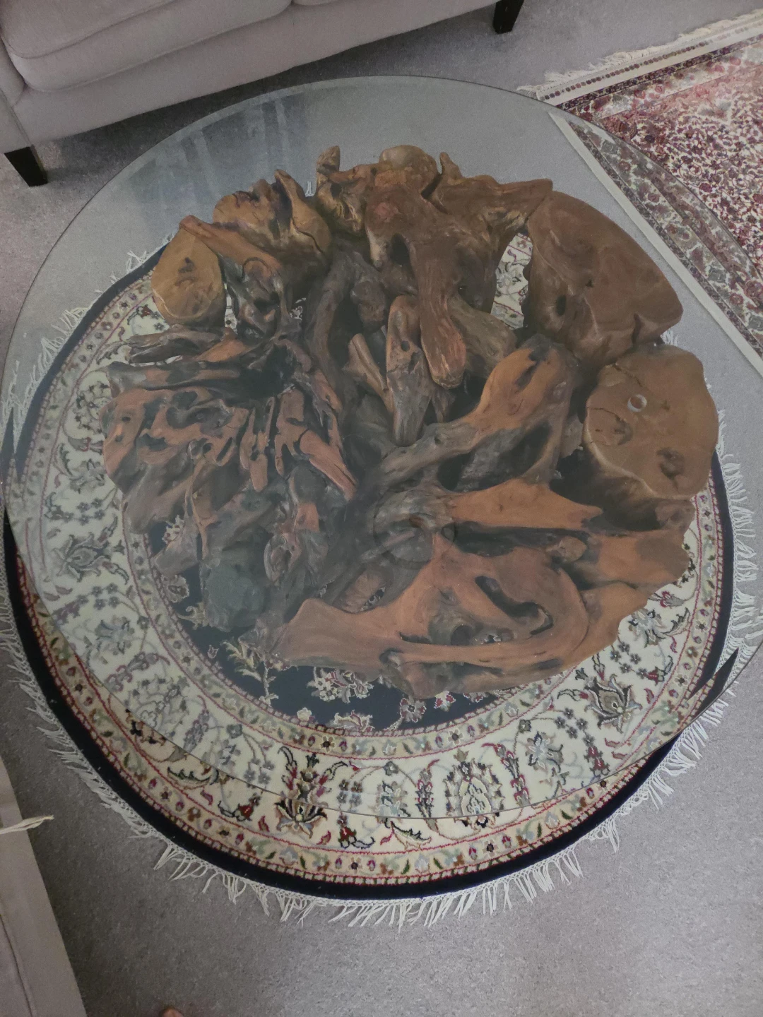 Unique Driftwood Coffee Table with Glass Top