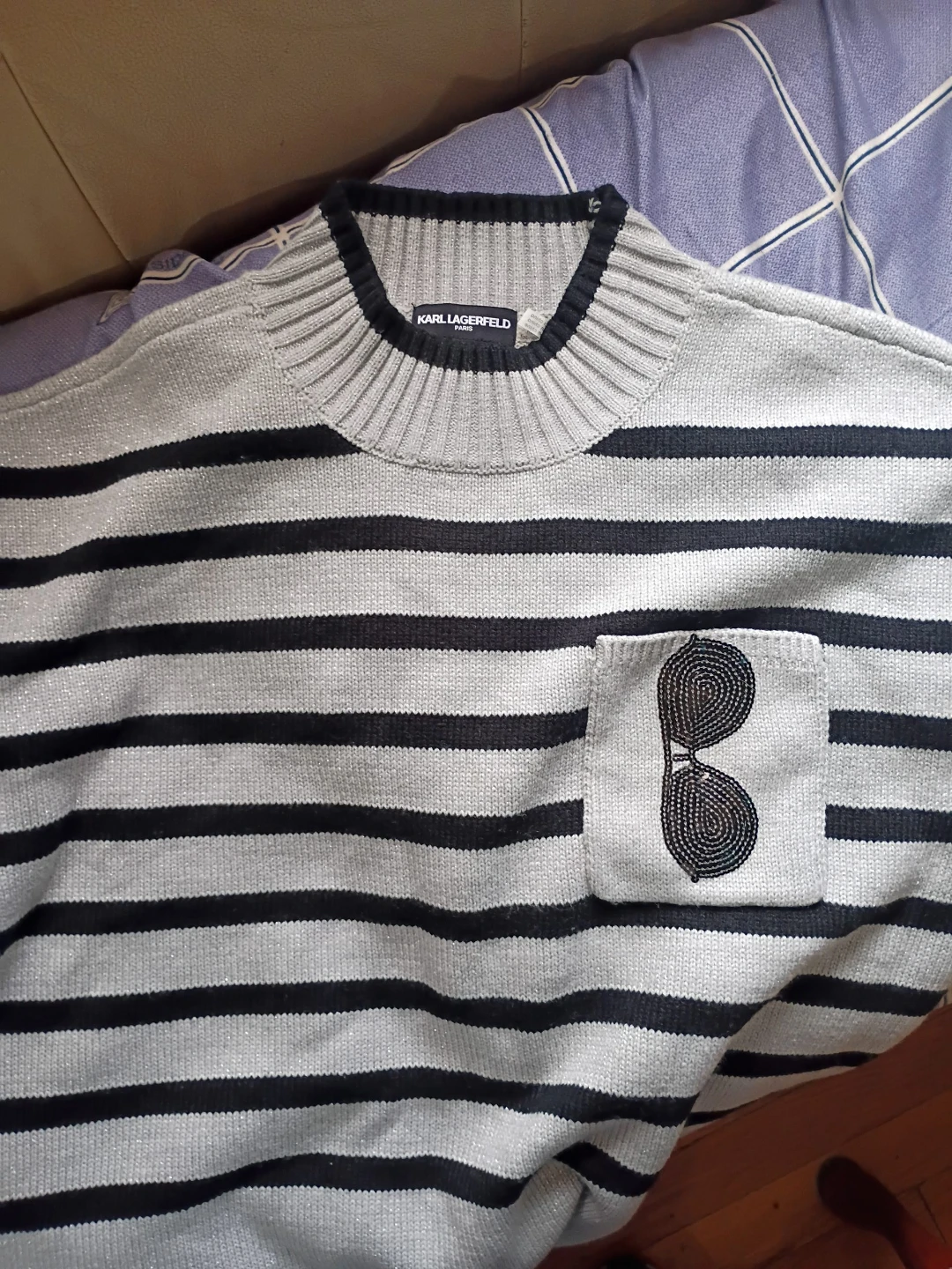 Karl Lagerfeld Striped Sweater with Sunglasses Pocket