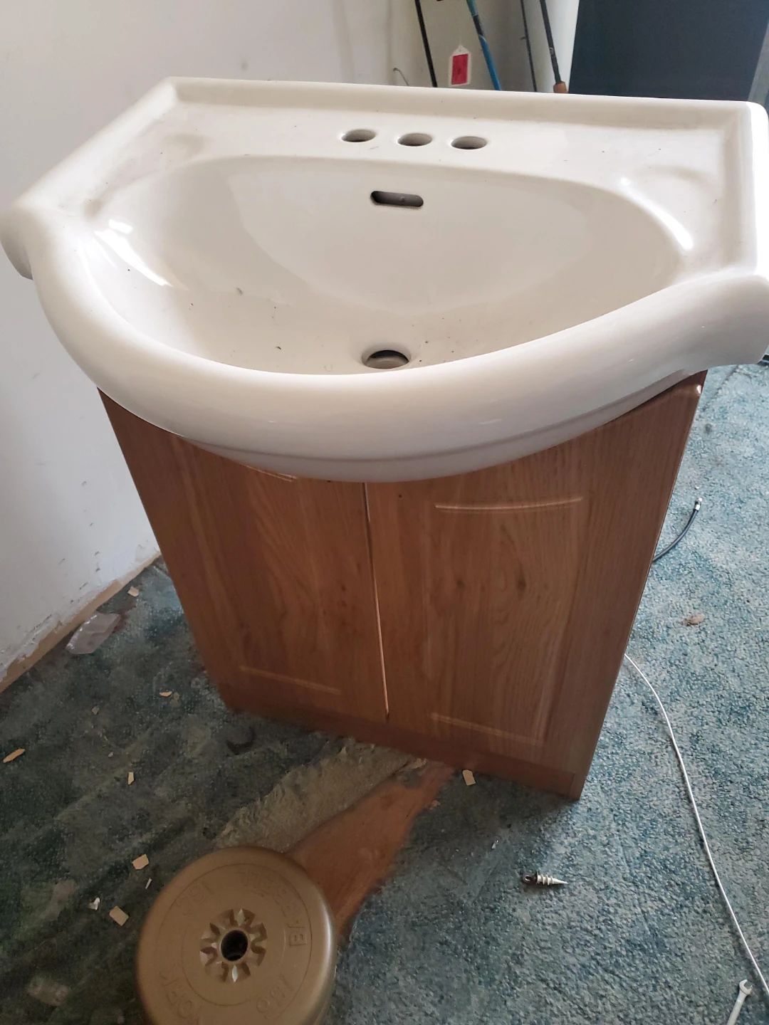 White Ceramic Sink with Wooden Cabinet
