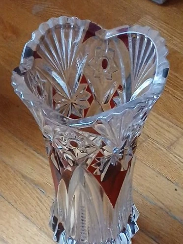 Crystal Glass Vase with Red Overlay