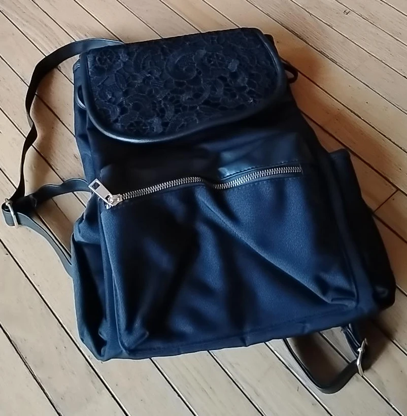 Black Backpack with Lace Detail - photo 3