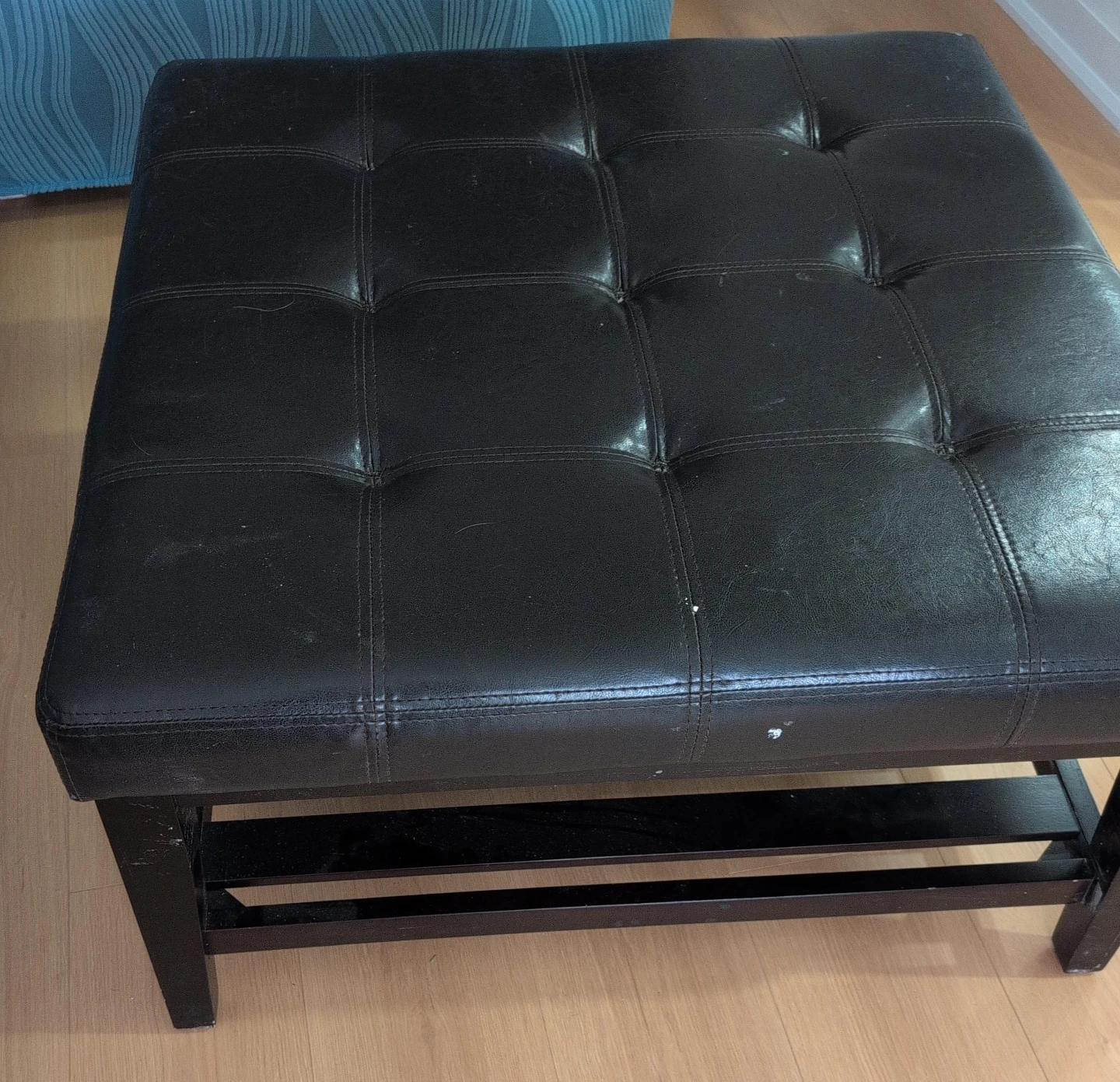 Black Faux Leather Storage Ottoman