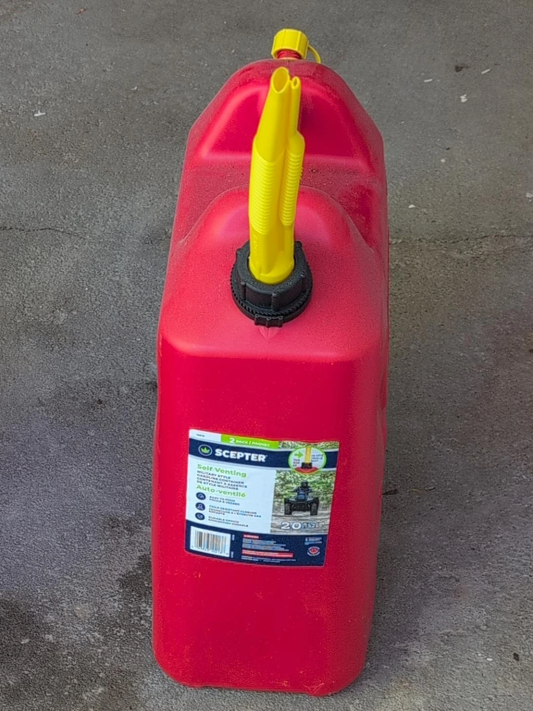 Scepter 20L Red Self-Venting Gas Can two for $40