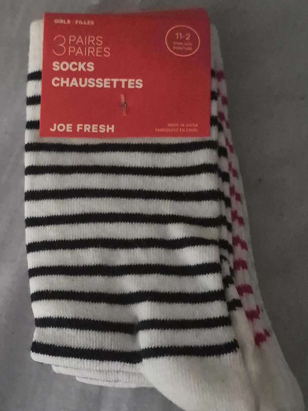 Joe Fresh Girls' 3 Pairs Socks Size 11-2