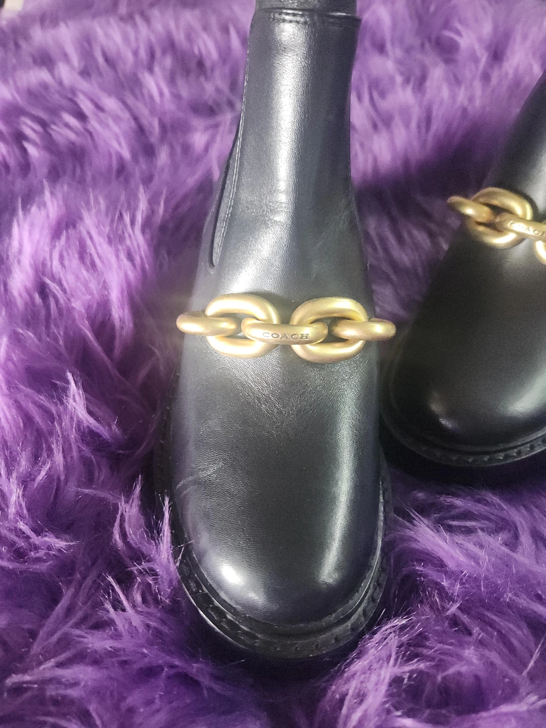 Coach Kenna Black Leather Chain Detail Ankle Boots US 5.5B