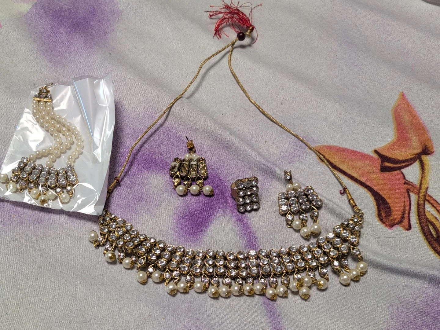 Jewelry Set with Necklace, Earrings, Ring, and Tikka