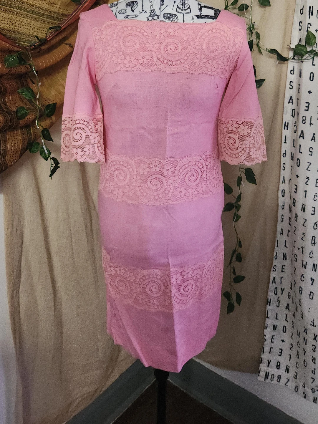 Pink Lace Trim Dress