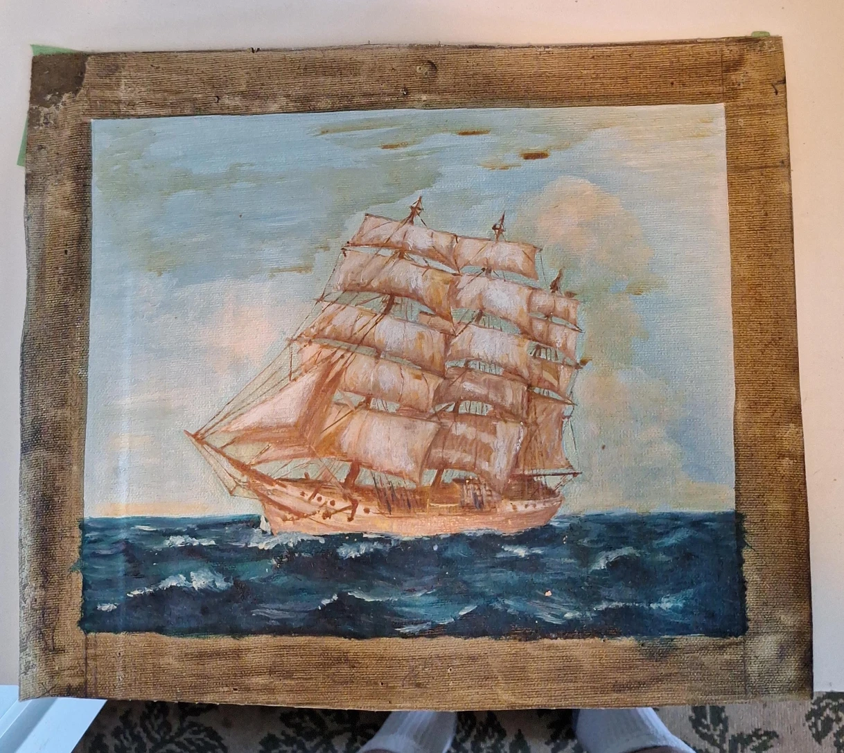 Oil Painting of a Tall Ship at Sea