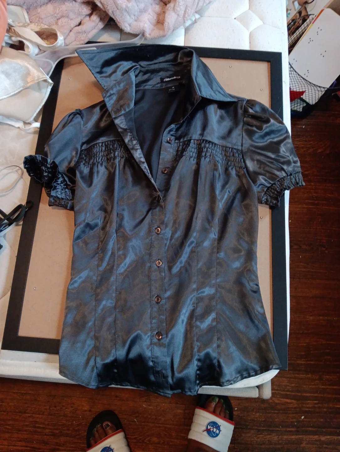 Alistair Black Satin Button-Up Blouse