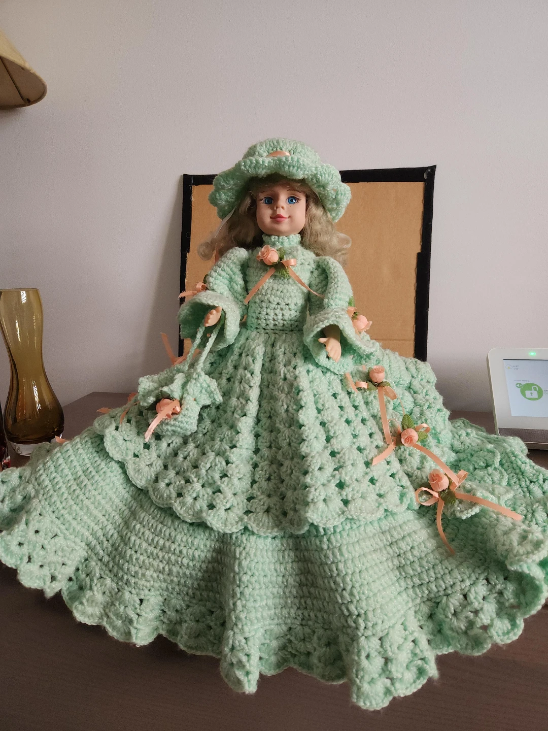 Handmade Crochet Doll with Mint Green Dress