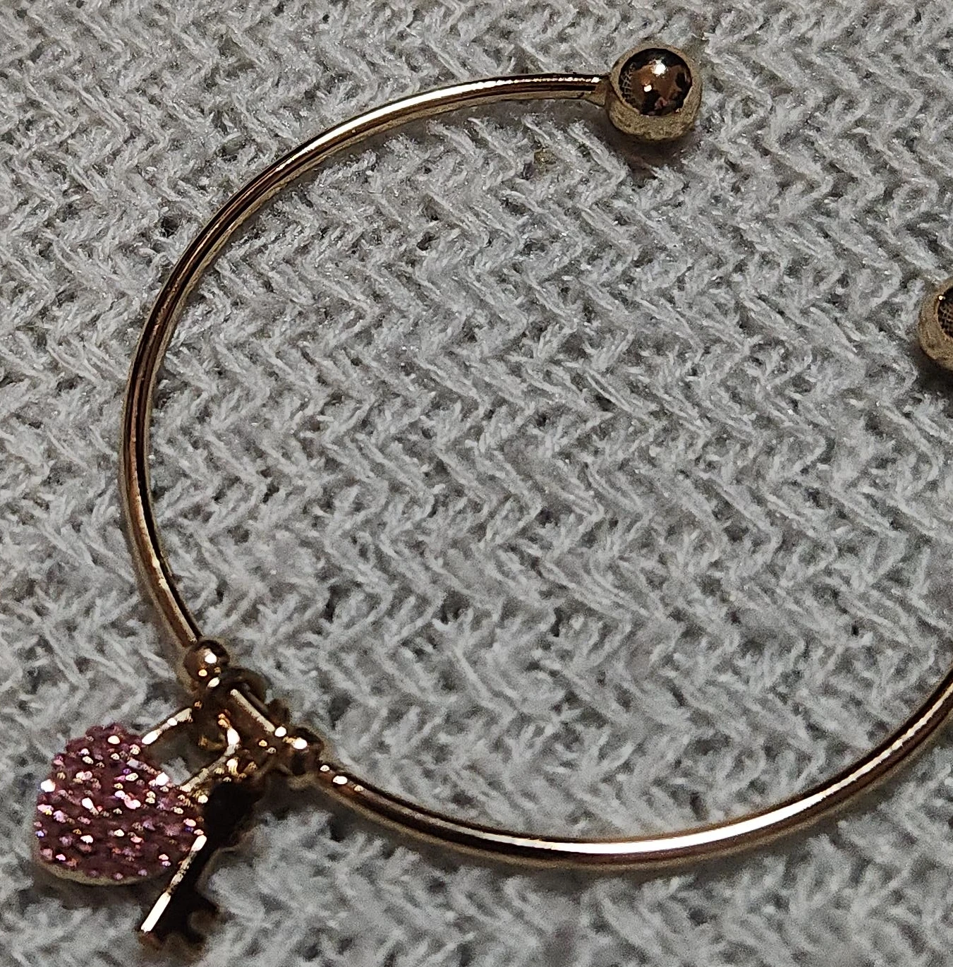 Rose Gold Tone Bangle Bracelet with Pink Heart Charm