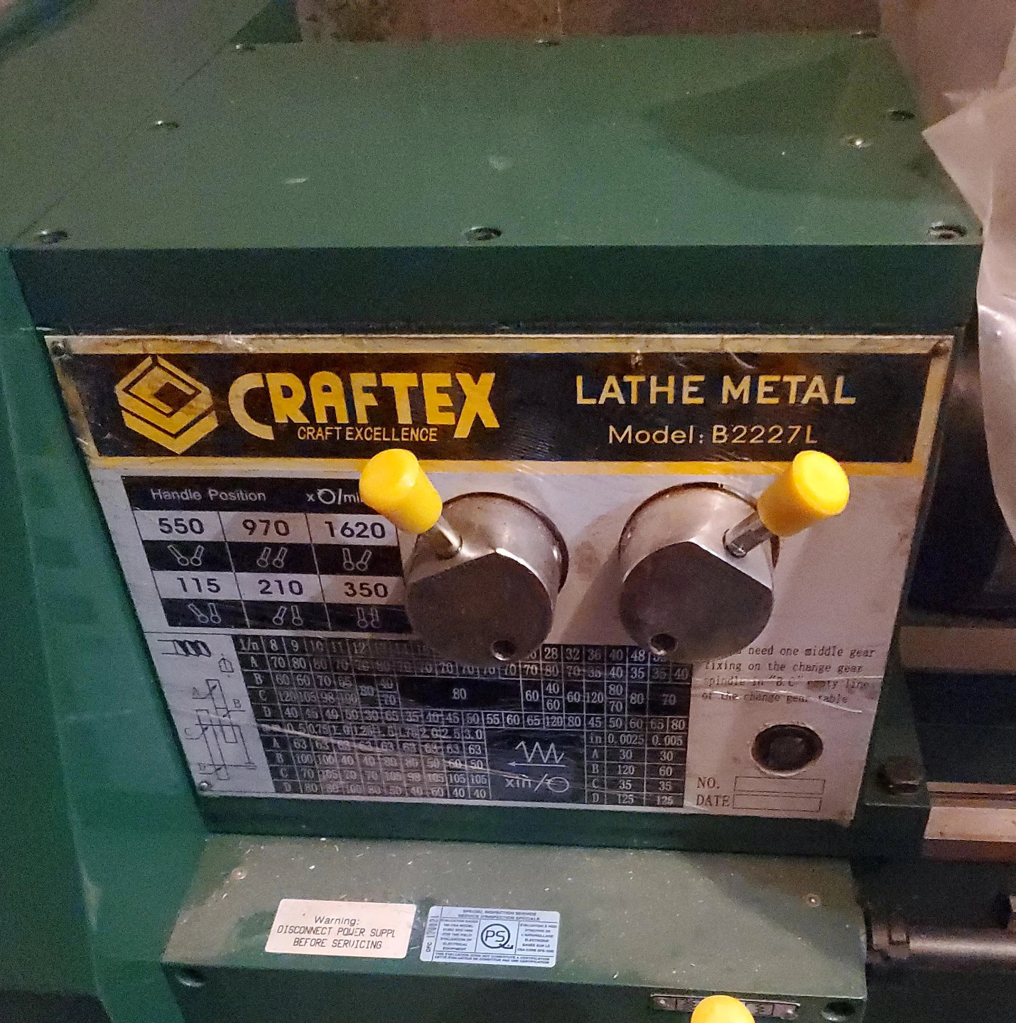 Craftex Metal Lathe Model B2227L