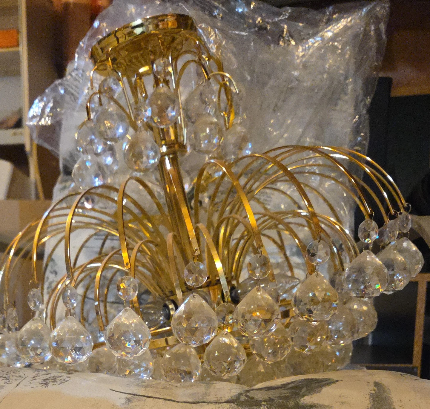 Gold Chandelier with Crystal Pendants