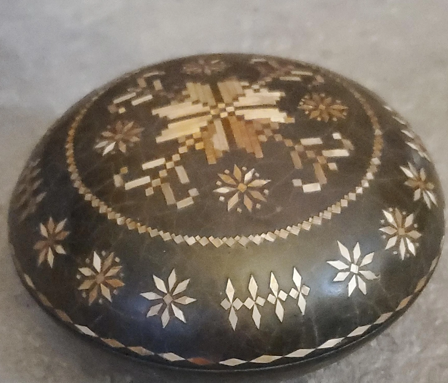 Decorative Round Trinket Box with Intricate Inlay
