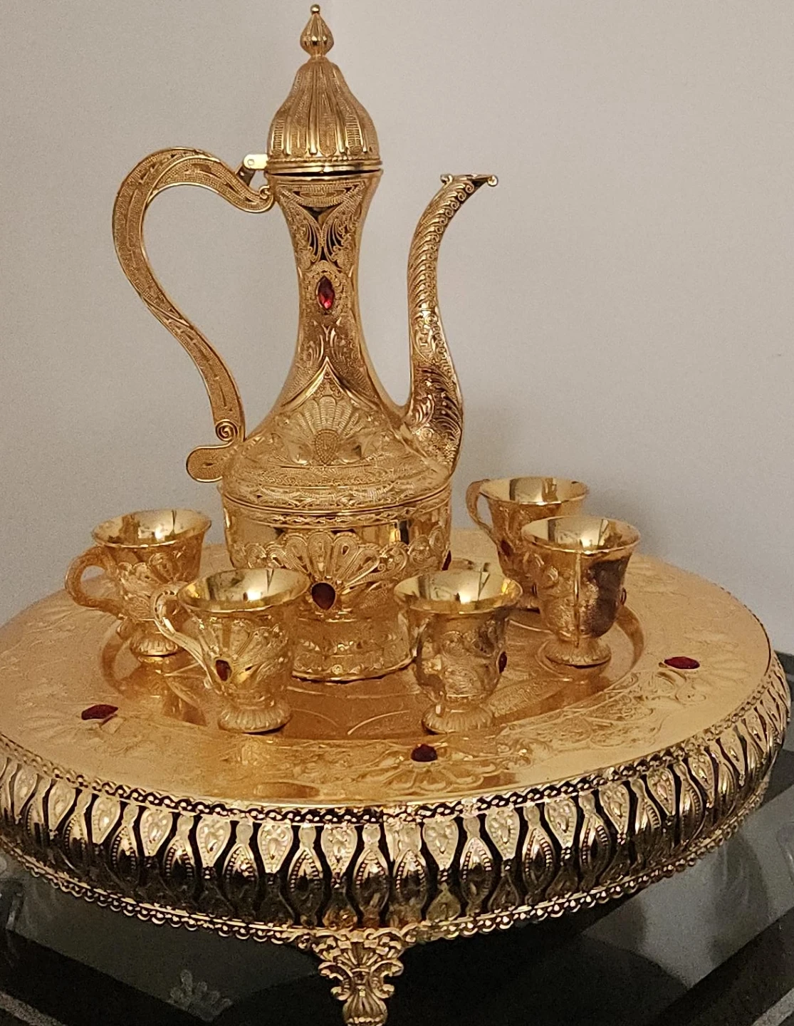 Gold Decorative Coffee/Tea Set with Tray