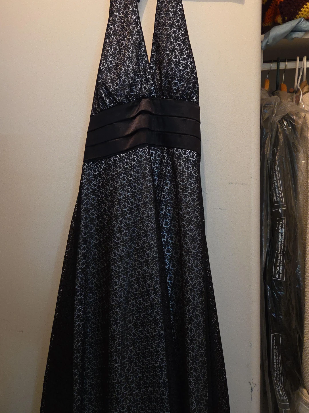 Black Lace Halter Dress with Satin Band