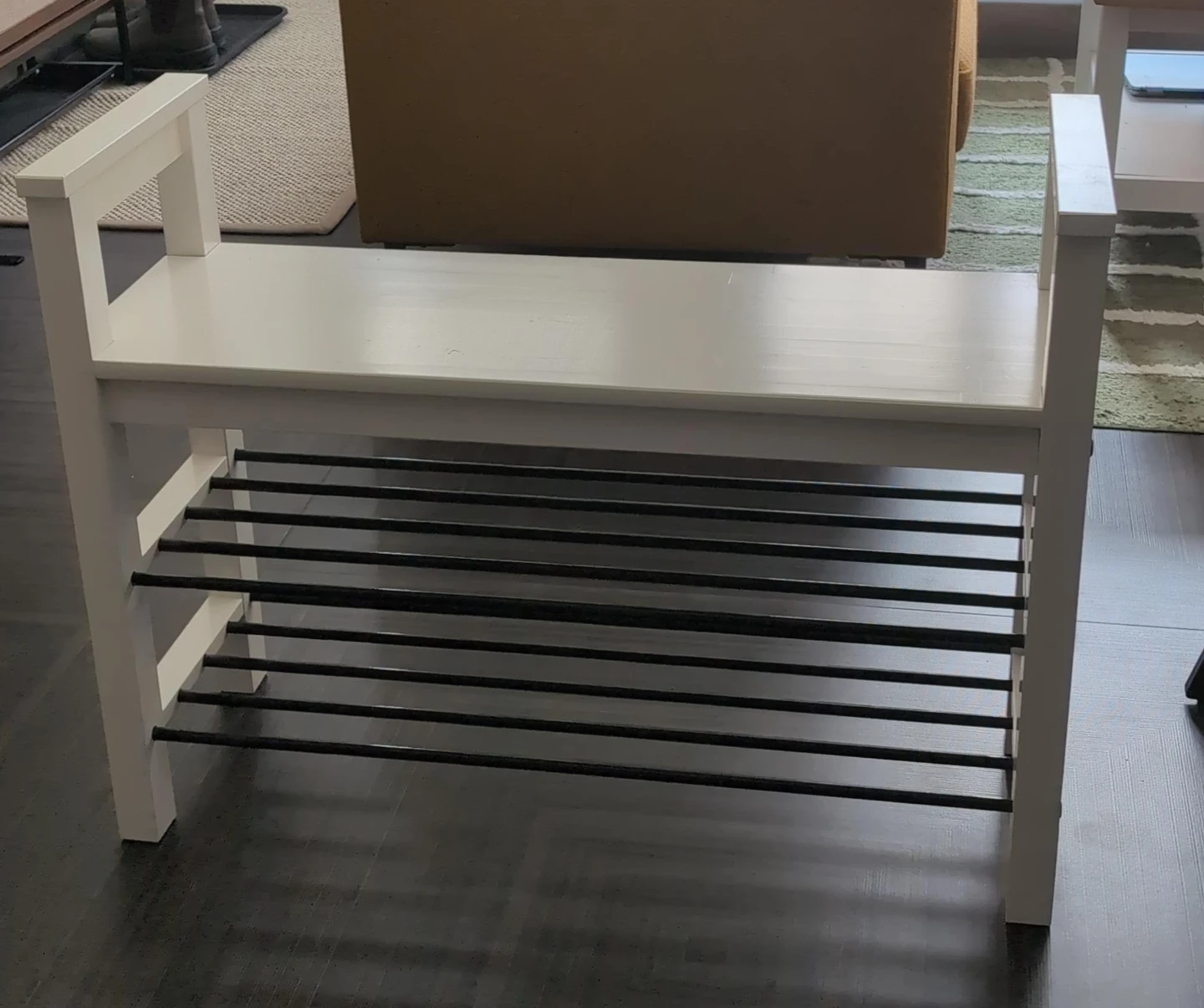 White Bench with Two Tier Shoe Rack