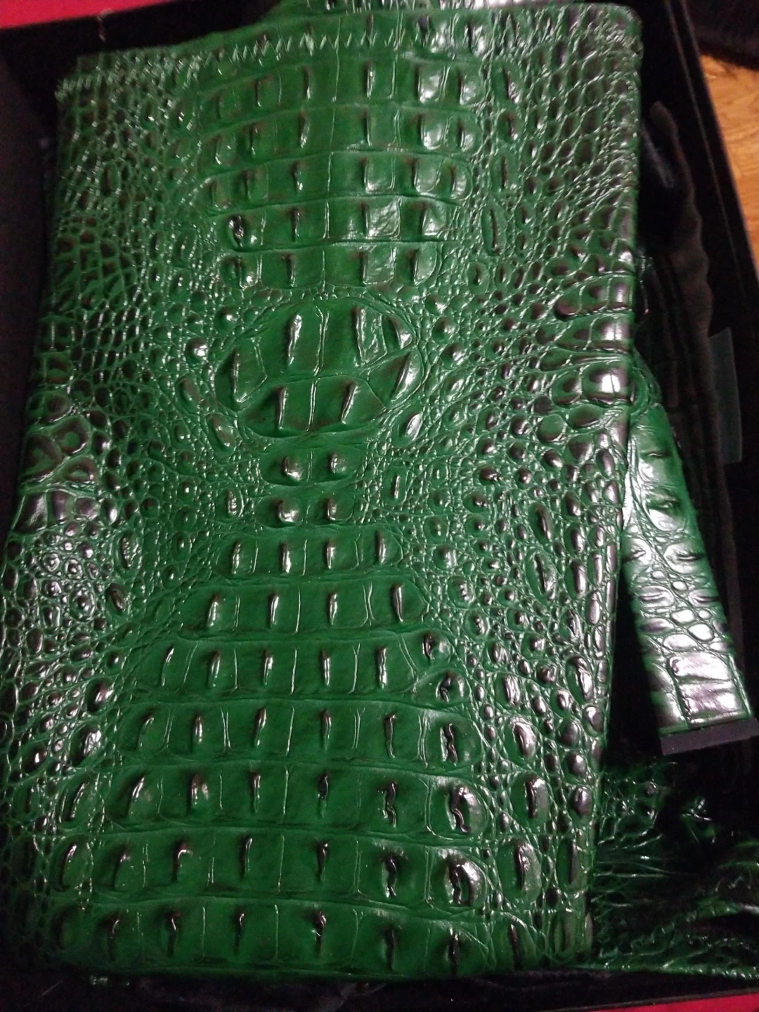 Green Crocodile Print Knee-High Boots