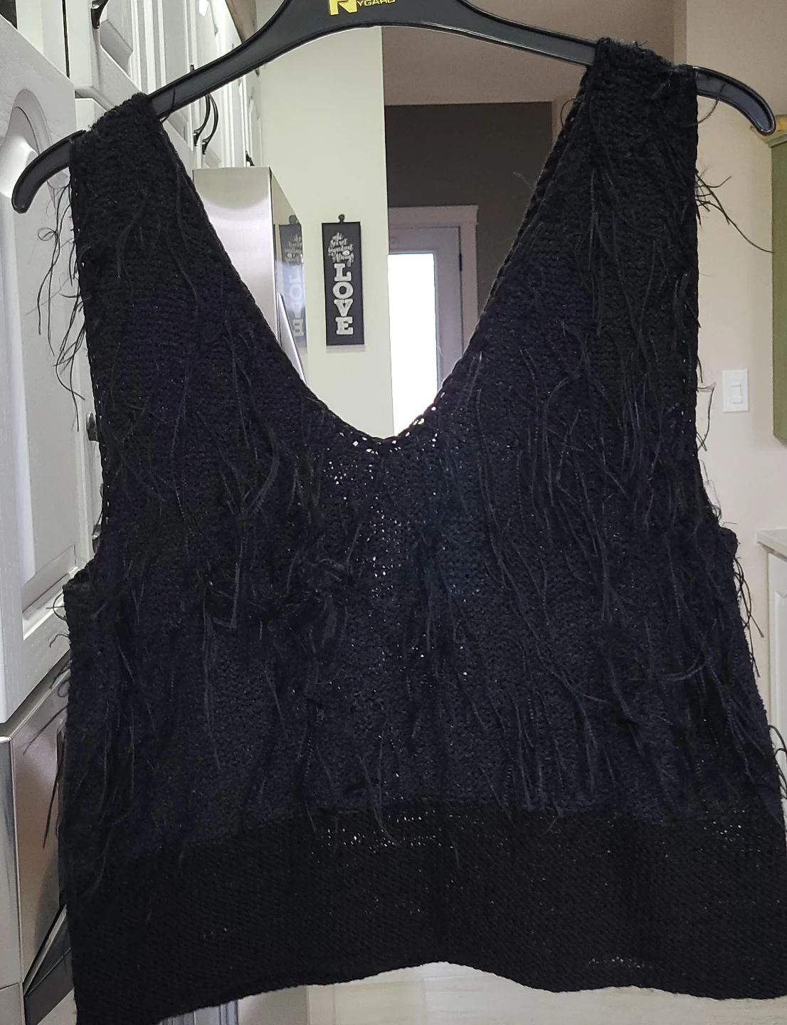 Black V-Neck Fringe lambda top